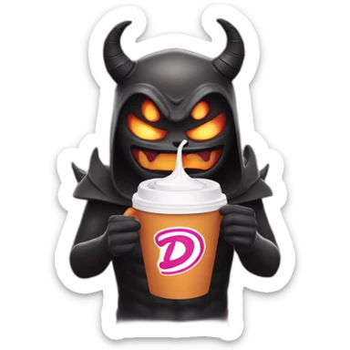 a demon holding a dunkin donuts coffee cup sticker