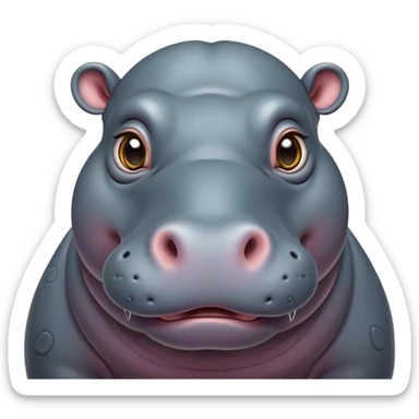 Cinematic Comical Hippo Portrait Emoji, Head tilted dramatically with an exaggeratedly amused expression, featuring a striking, glossy slate-gray hide with bold textured wrinkles, wide, expressive eyes filled with playful disbelief, Simplified yet hilariously expressive features, highly detailed, glowing with a slightly sassy glow, high shine, dramatic yet playful, stylized with an air of cheeky river mischief, bright and endearing, soft glowing outline, capturing the essence of a spirited and over-the-top hippo, so meme-worthy it feels like it could splash its way into internet fame instantly! sticker