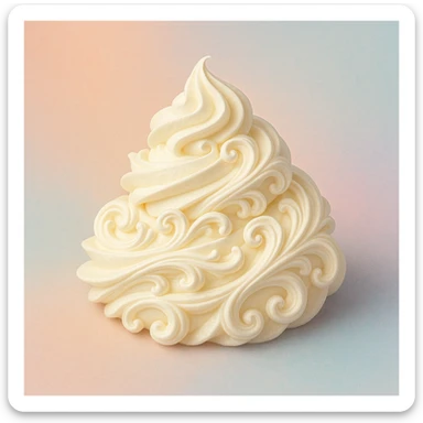 chantilly, ornate swirl of cream, pastel background, dessert topping sticker