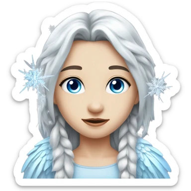 big wings, silver, feather, icy ,snowflake, Beautiful, fairy, long hair, blue eyes sticker
