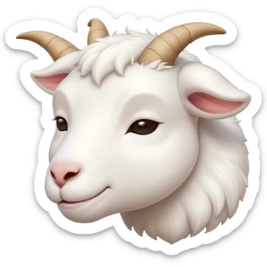 Meme-Worthy Cute Sleeping White Goat Portrait Emoji, Head resting peacefully with a contented smile, showcasing a delightfully sturdy build and a luxuriously soft white fur, eyes shut in a serene, restful nap, Simplified yet hilariously adorable features, highly detailed, glowing with a soft, drowsy light, high shine, relaxed and utterly lovable, stylized with an air of playful laziness, bright and heartwarming, soft glowing outline, capturing the essence of a comically sleepy goat, so meme-worthy it feels like it could instantly become the next viral sensation of adorable slumber! sticker