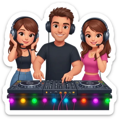 Trio dj with one guy and two girls sticker