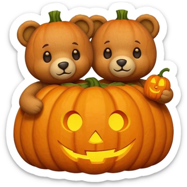 Teddy bears carving a pumpkin sticker