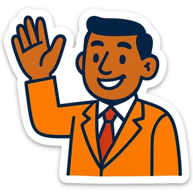 polite person waving hello, warm and welcoming, vibrant toon style sticker