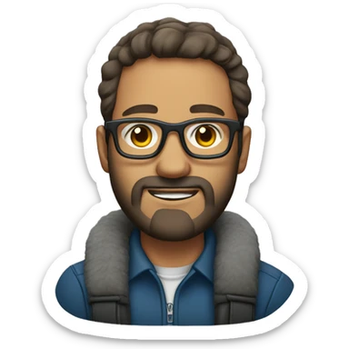 40 year old man with vision glasses and have beard and with ear muffs  sticker