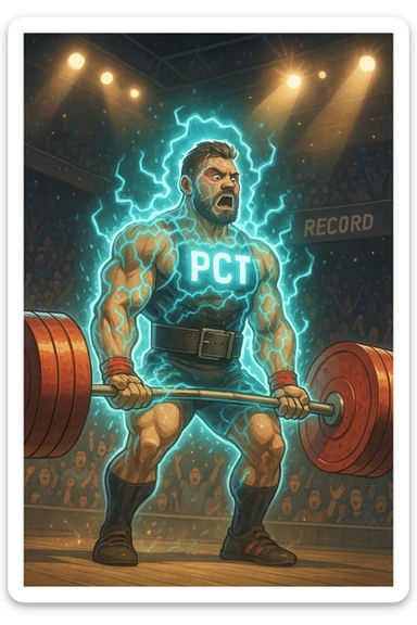 Powerlifter in gara che fa record grazie alla sua "PCT" sticker