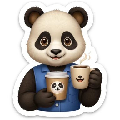 barista panda, holding coffee cup sticker