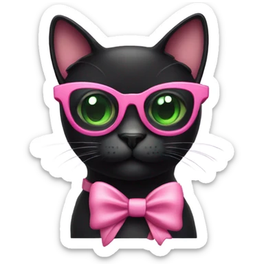 Black Cat with green eyes wearing sunglasses and a pink bow by the ear sticker