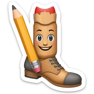 a pencil with a mad smile face and has human feet sticker