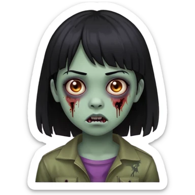 girl, zombie, black hair, medium long, emo, bangs, dark, spooky, creepy expression sticker