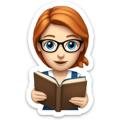  female teacher redhead hair blue eyes holding books no glasses sticker