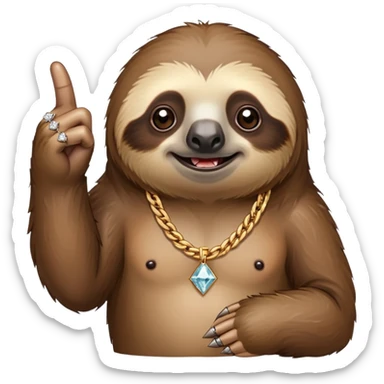 Sloth with a diamond chain with the middle finger  sticker