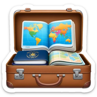 travel itinerary with suitcase and passport, no text sticker
