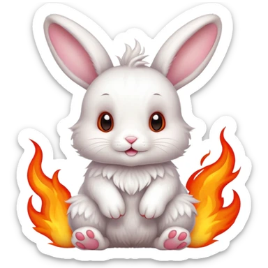 Cute bunny rabbit with flame paws, fiery feet, adorable face sticker