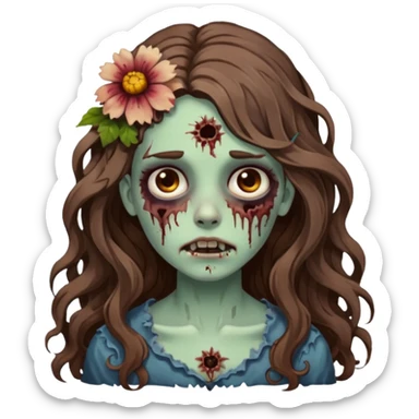 uma garota zumbi, de cabelos castanhos,ondulados e longos, com uma flor no cabelo sticker