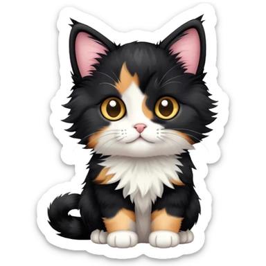 Fluffy black calico tiny cat sticker
