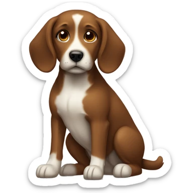 A medium-sized brown dog with a white breast, ears half-erect, sitting sticker