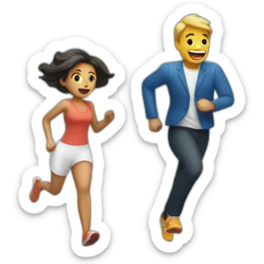 man running from 2 woman sticker