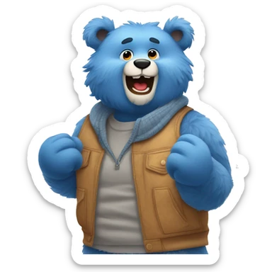Dad Fuzzy blue bear wearing clothes and making excited face   sticker