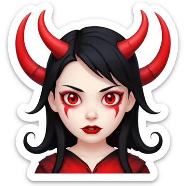 Девушка демон черные волосы, крылья рога красного цвета, злое лицо  sticker