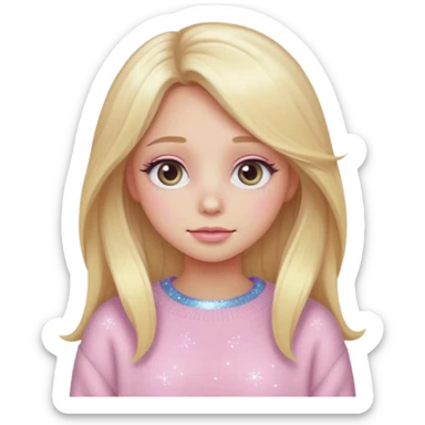 “Emoji girl, pastel pink blush, sparkly wide eyes,  oversized pastel sweater long blonde hair.” sticker