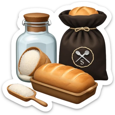  a one victorian bottle of salt and a loaf of bread - a bread bag, crochet needles and a ball of wool sticker