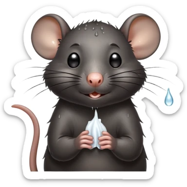a black rat standing and wiping its sweaty face sticker