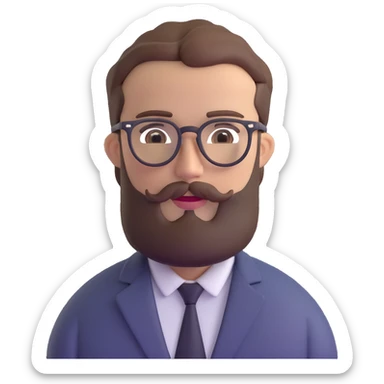 male with glasses, French cut hairstyle, brown hair, fine full beard sticker