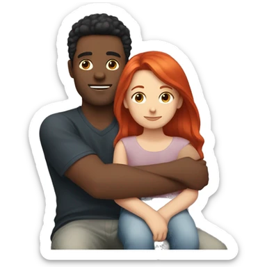 Red haired girl sitting on dark haired guys lap sticker