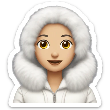 brunette girl with long hair with a light  skin color and light grey eyes wearing fluffy white ear muffs and a white fur coat  sticker