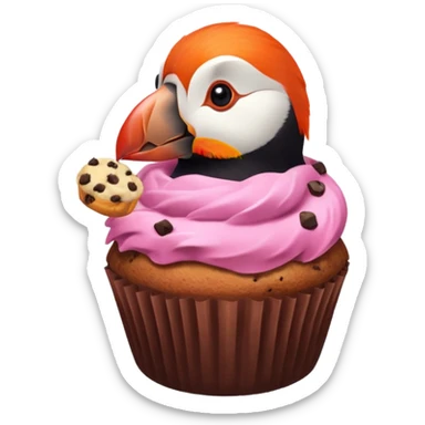 pink puffin eating a muffin sticker