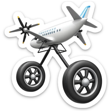 Emoji-style airplane landing gear with a single inflated, puffy wheel and a strut, cartoon-like, 3D, soft rounded shapes, clean lines, isolated on white background, minimal shading, emoji aesthetic sticker