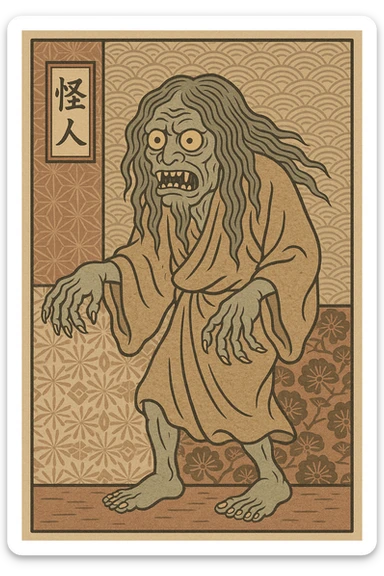 怪人, ukiyo-e style, traditional Japanese illustration sticker