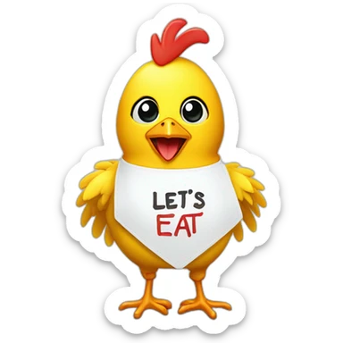 Chica is a yellow animatronic chicken with a bib with an inscription Let's eat sticker