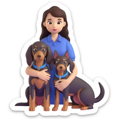Black long-haired girl holding Doberman sticker