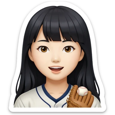 Asian woman with long black straight hair with bangs cheering for Doosan Bears baseball team sticker
