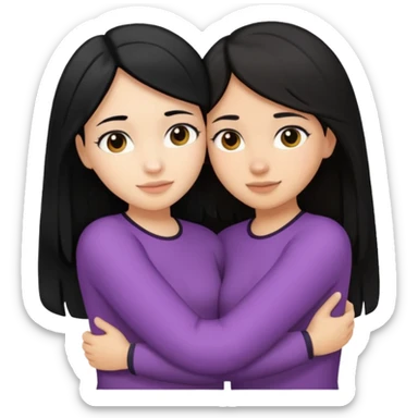 two girls - 1 black haired light skin and second is light skin brunette are hugging sticker