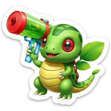 Caterpie from Pokemon with a squirt gun that shoots string sticker