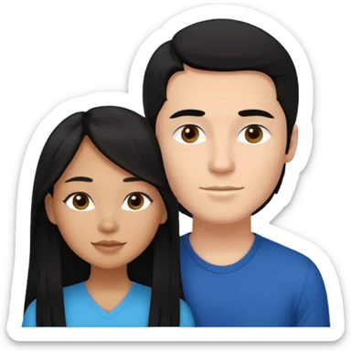 Mixed race couple, white male with mixed female (asian & black)
the female is more asian than she is black, she has long hair and very tanned skin, and black eyes
The male is french, he has thick luscious hair sticker