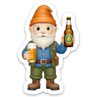 Garden gnome wearing carhartt clothes holding a bottle of beer sticker