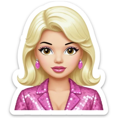 Jayne Mansfield with long platinum blonde hair, pink sequin outfit sticker