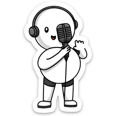 person streaming, YouTube user recording video with microphone sticker