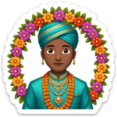 indian groom holding garland sticker