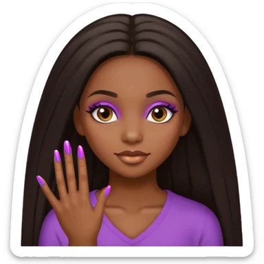 face girl with nails and cute make up black girl strait hair super long sticker