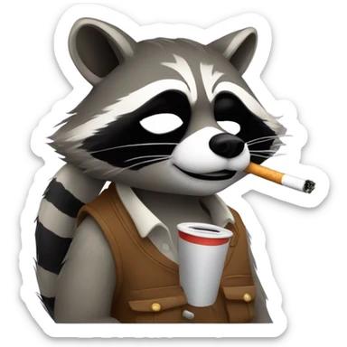 Tired Raccoon smoking a cigarette, not wearing a jacket  sticker