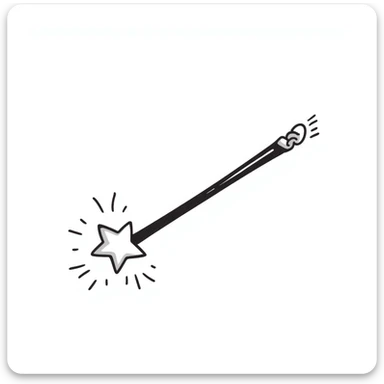 Hand-drawn magic wand with sparkly star tip and magical effect sticker
