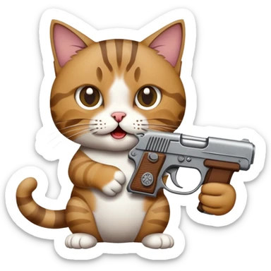 cat with pistol in mouth sticker