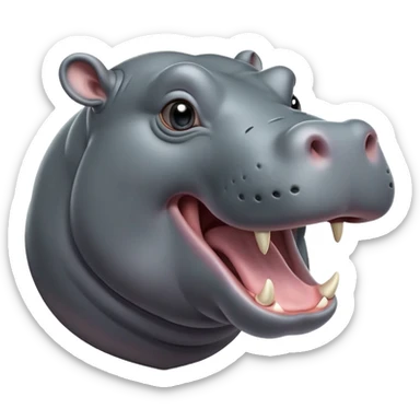 cinematic-noble-yawning hippo-portrait-emoji,-poised-and-regal,-with-a-massive,-robust-build-and-a-smooth,-sleek-slate-gray-hide,-deep-set-soulful-eyes,-simplified-yet-sharp-and-sophisticated-features,-highly-detailed,-glowing-with-a-soft radiance sticker