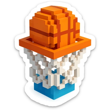 A voxel-style basketball in a net sticker