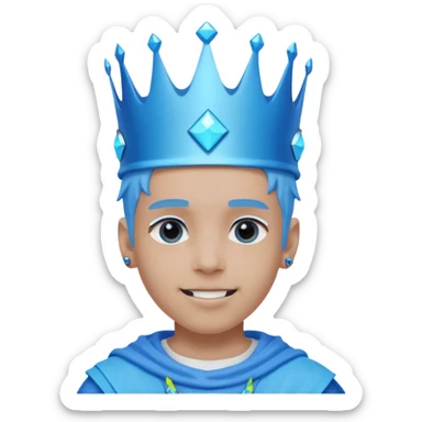 boy neon cyberpunk light blue happy crown white and blue sticker